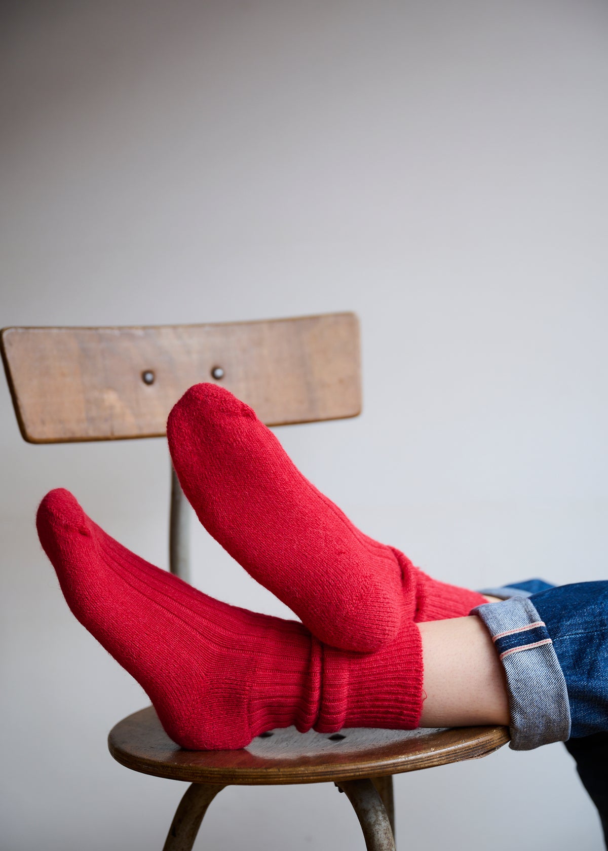 Alpaca Cushion Sole Socks in Red
