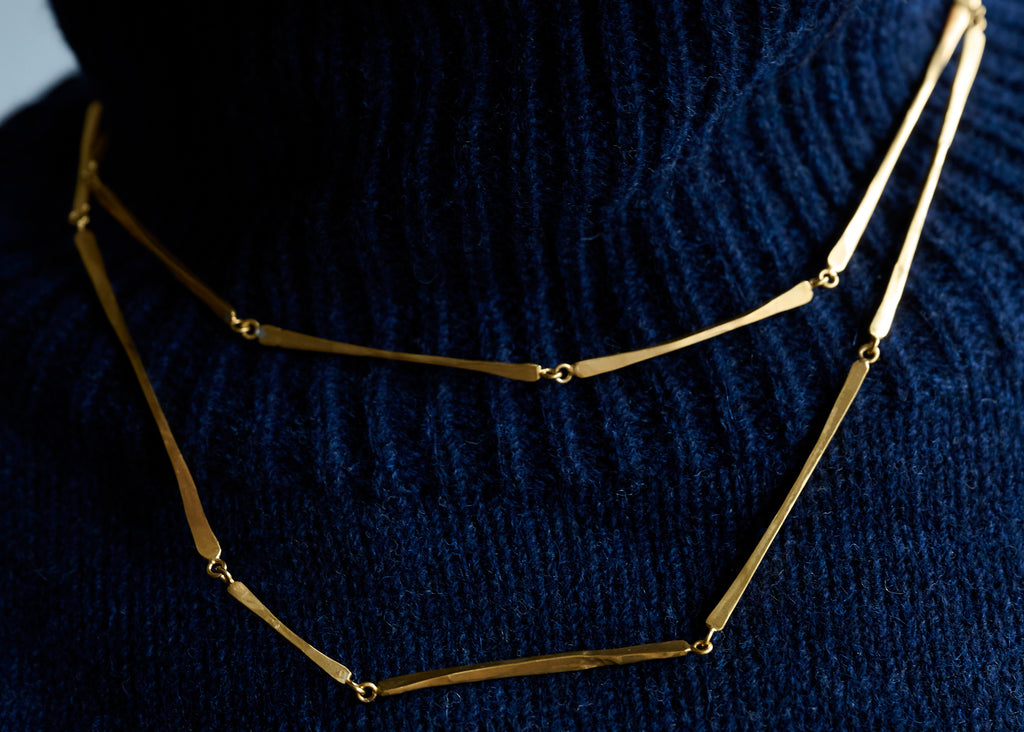Gold Vermeil long hammered linear necklace