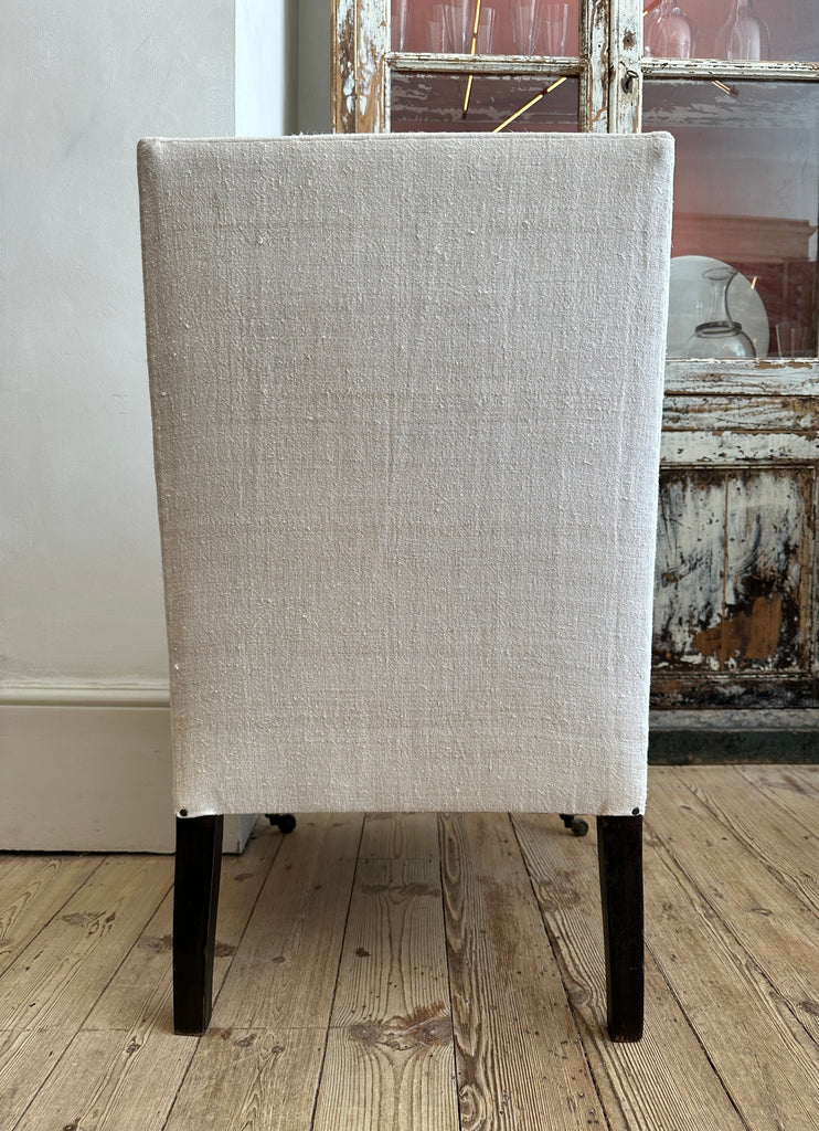Linen covered slipper chair