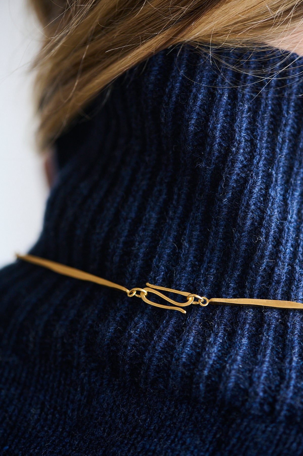 Gold Vermeil long hammered linear necklace
