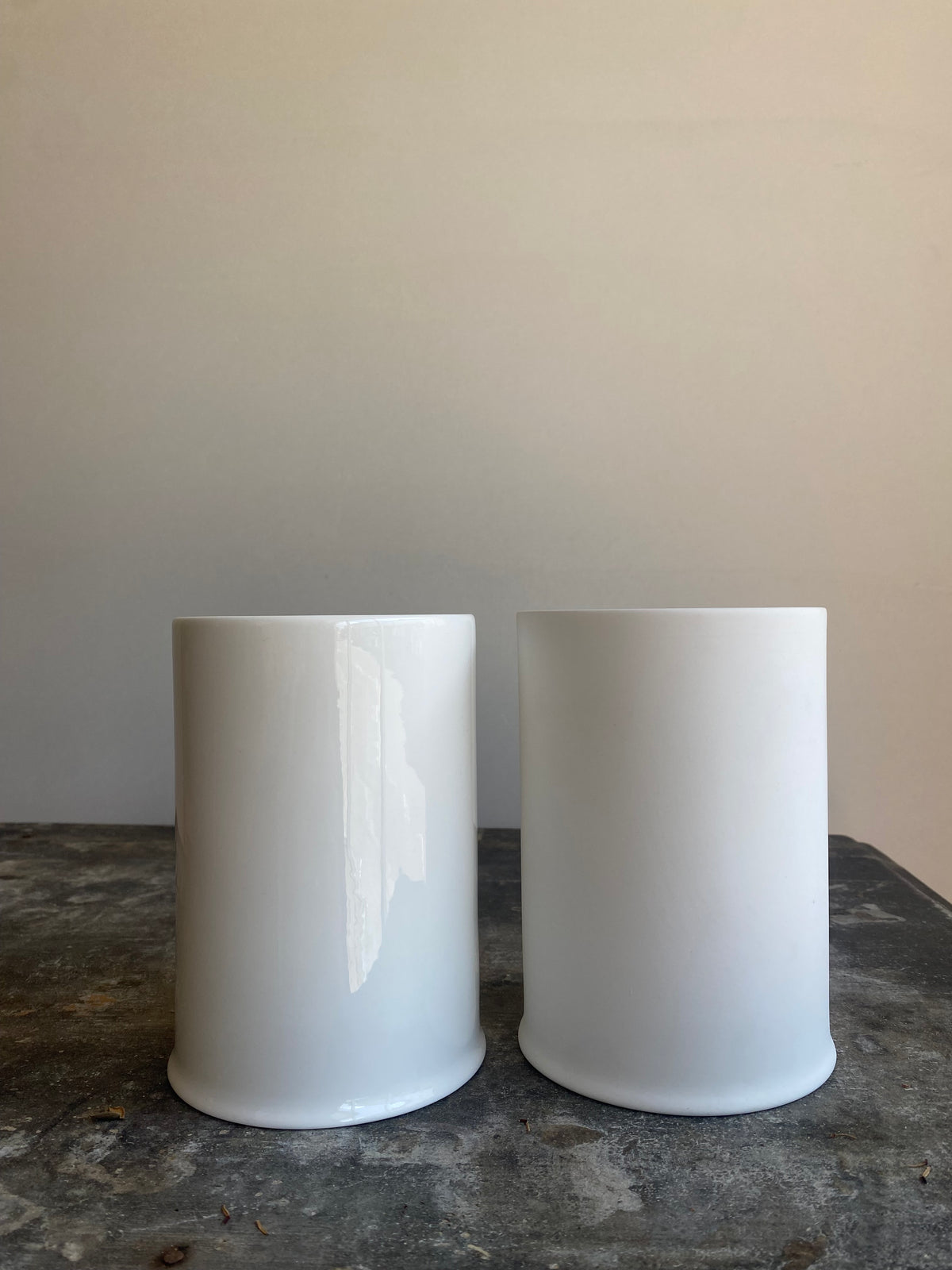 Glazed Bone China next to Unglazed Bone China