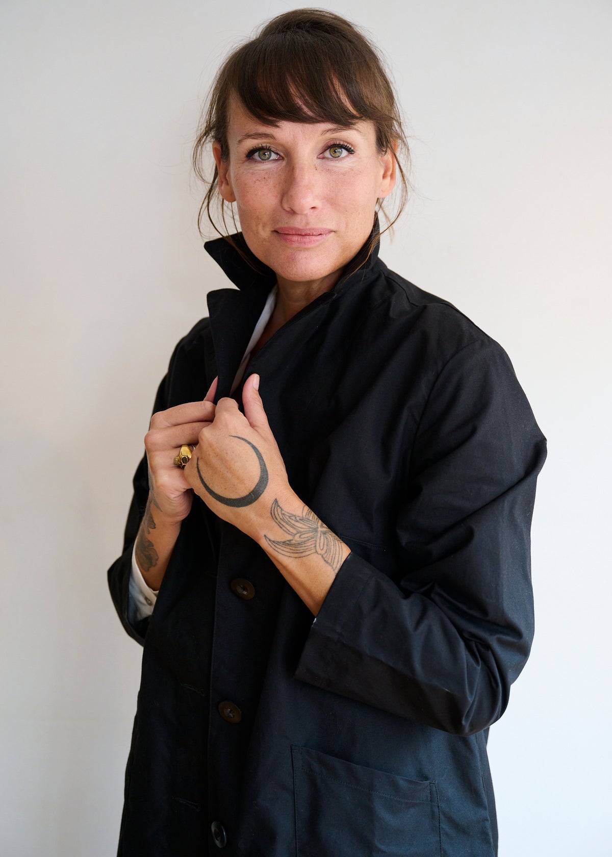 Women's Dry Waxed Duster Coat in Black