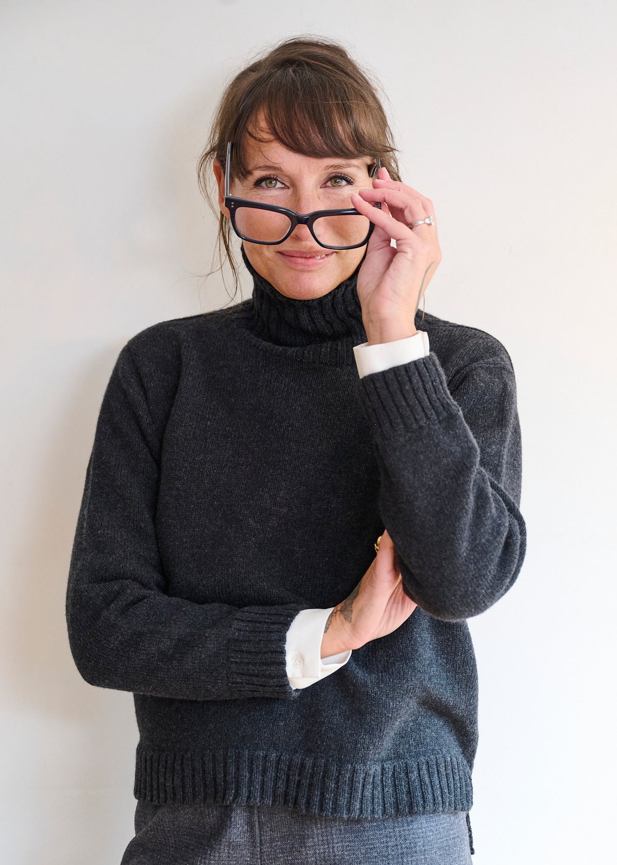 Coal Roll Neck Jumper In A Plain Knit Stitch