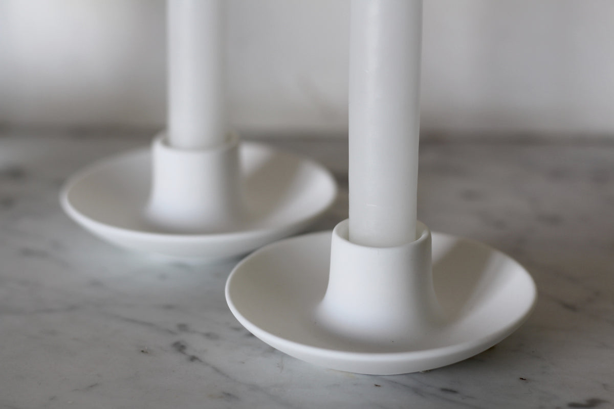 Short Candle Holder in White Bone China