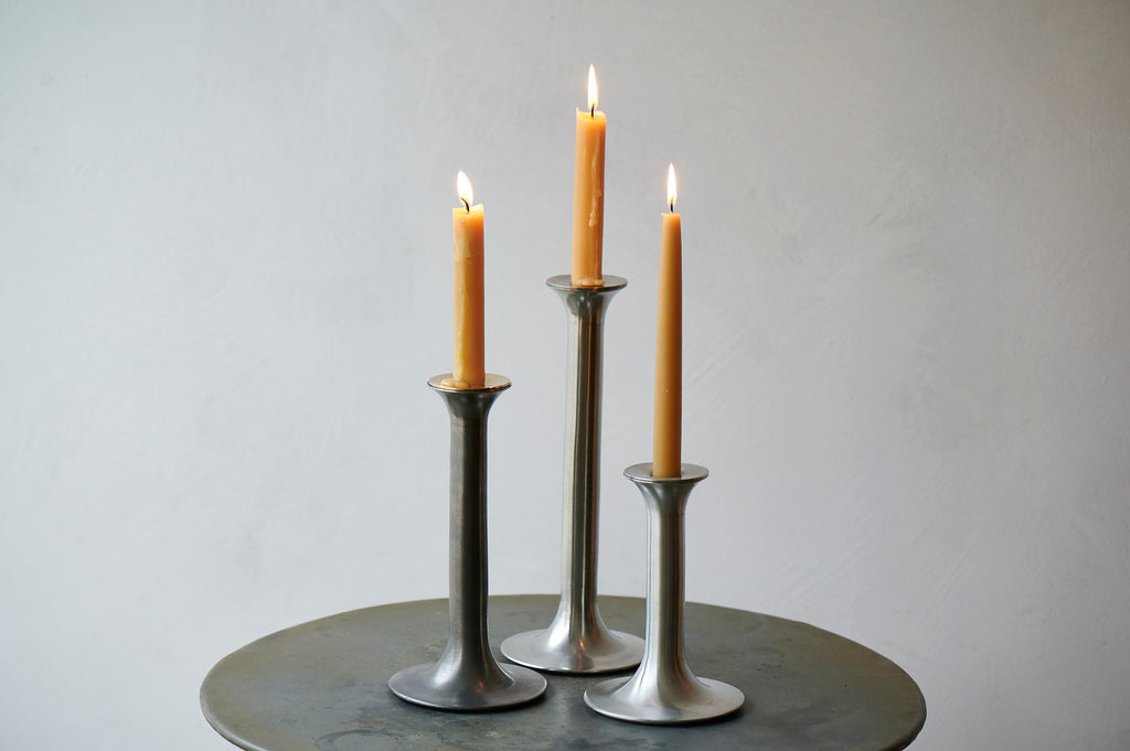 Plain pewter metal candlestick 