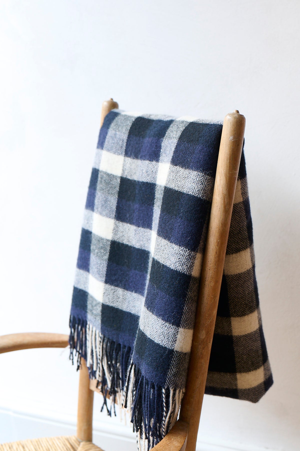 Lambswool Blanket in Indigo Check