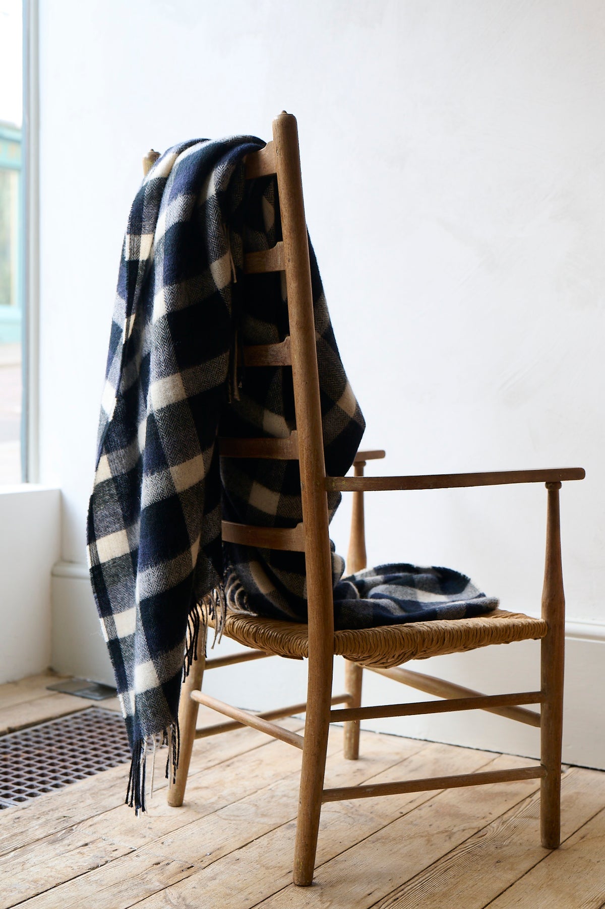 Lambswool Blanket in Indigo Check