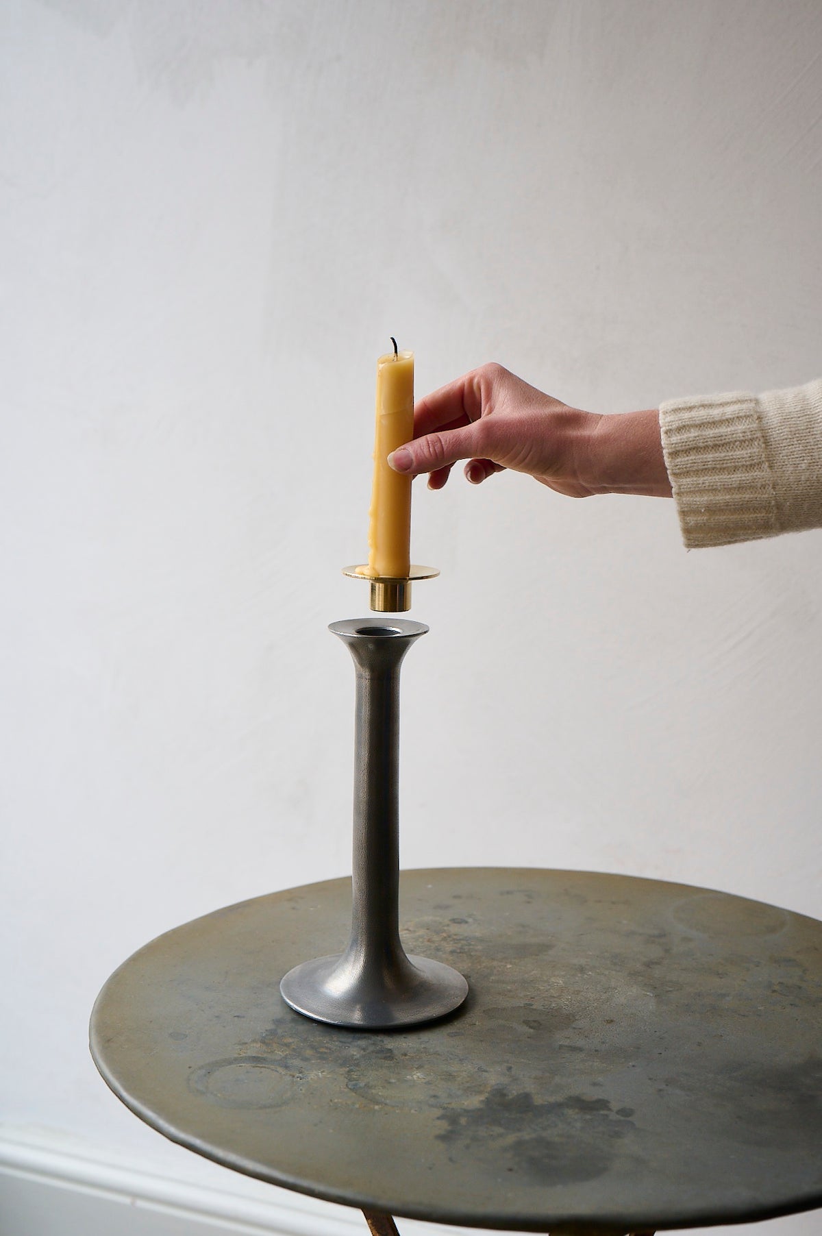 Brass candleholder fitting for pewter candlestick by Freight