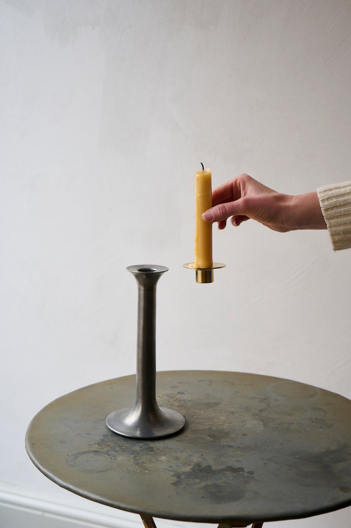 Removable brass candle holder for pewter candlestick made in Birmingham for Freight
