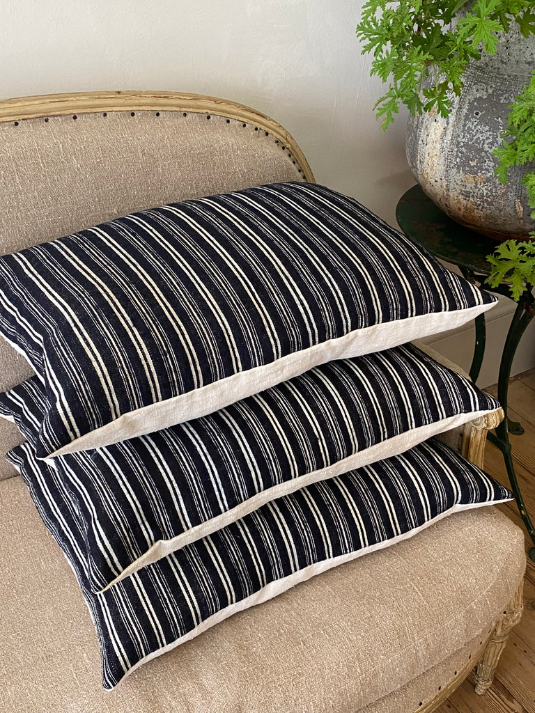 Cream and Black Cushions In Vintage Striped Fabric