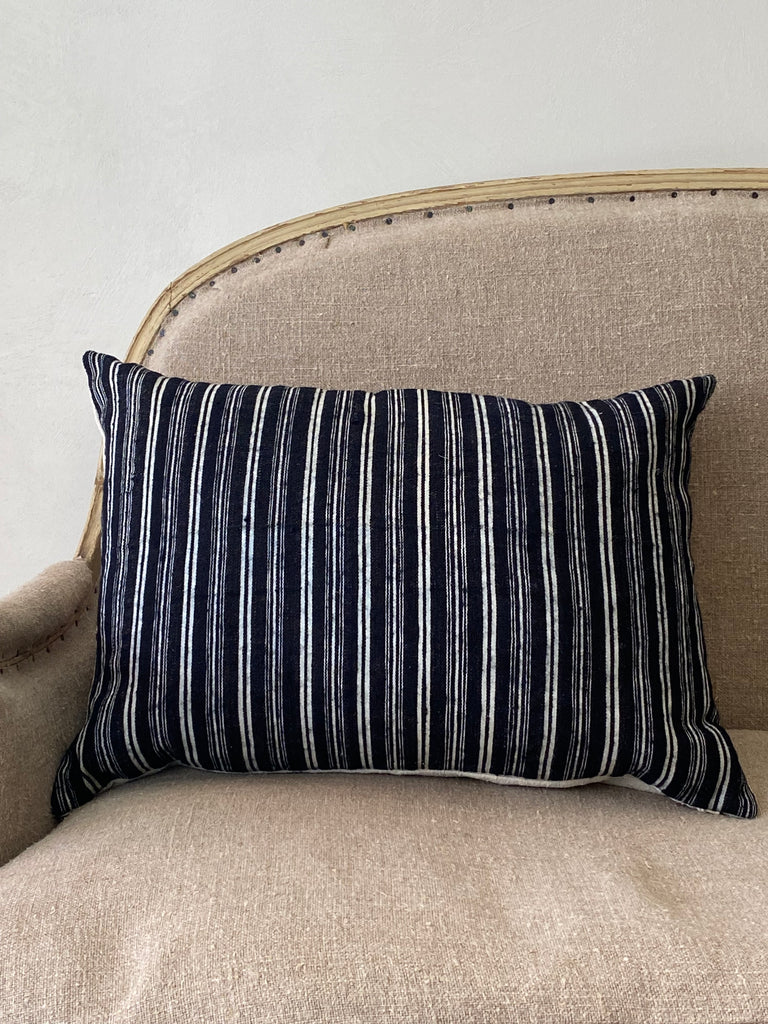 Cream and Black Cushions In Vintage Striped Fabric