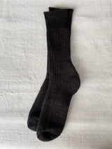 Alpaca Cushion Sole Socks in Brown-Black