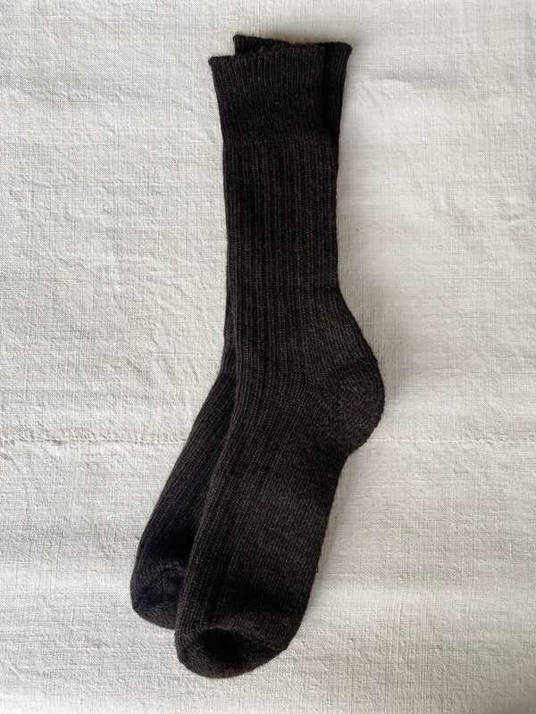 Alpaca Cushion Sole Socks in Brown-Black