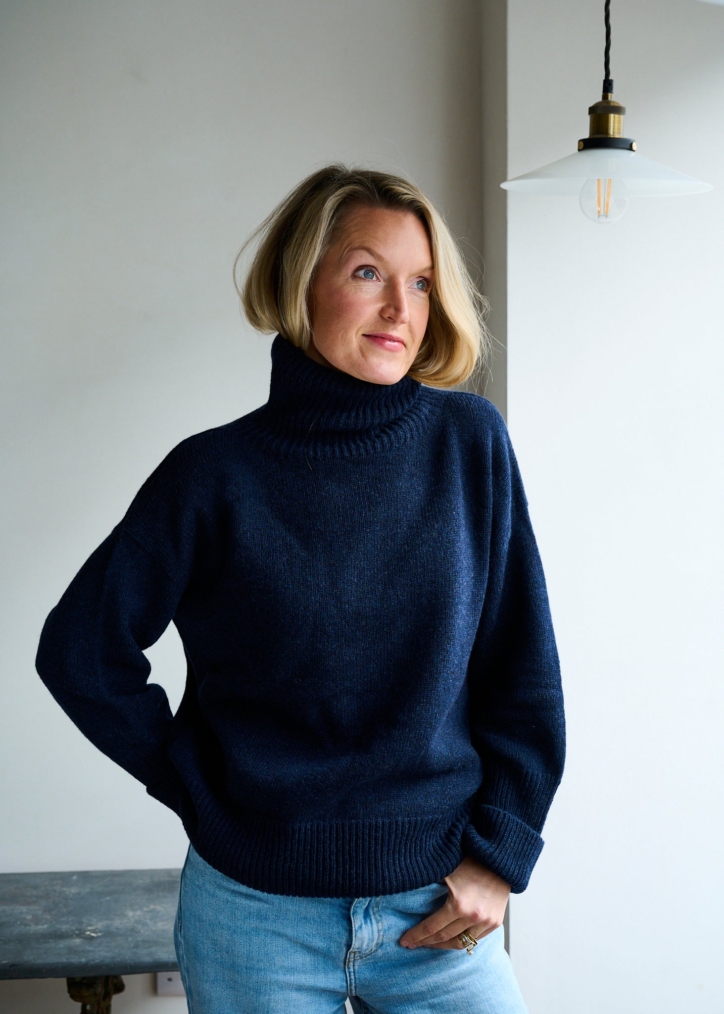 navy polo neck jumper womens