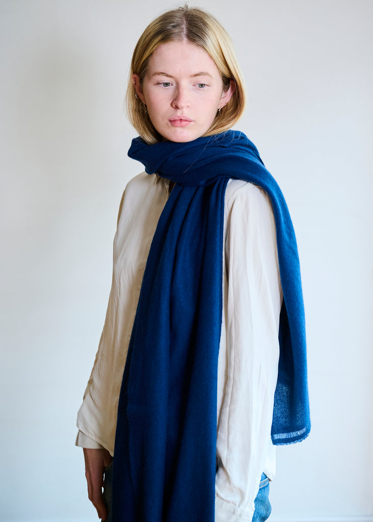 Large Hand Loomed Cashmere Scarf - Indigo blue