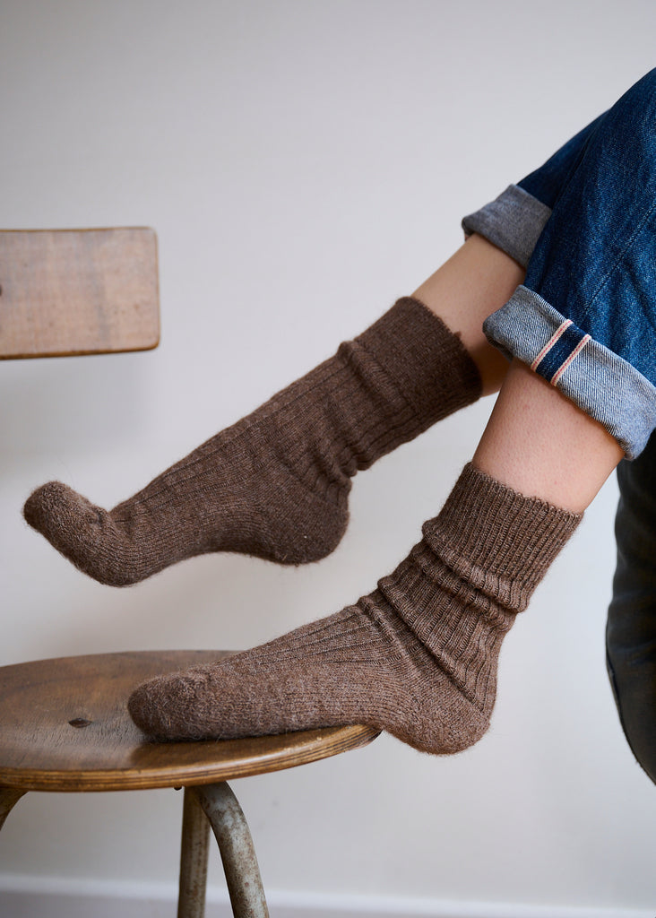 Alpaca Cushion Sole Socks - Brown