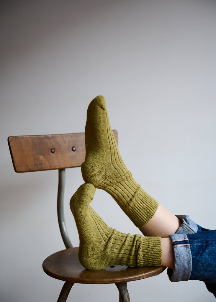 Alpaca Cushion Sole Socks - Greengage