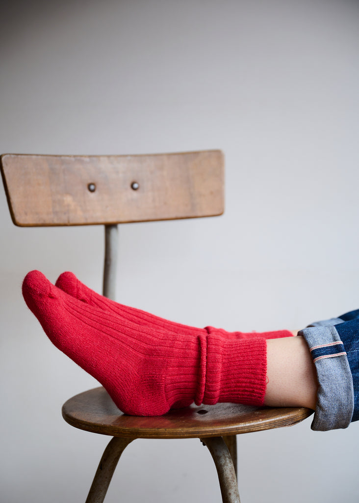 Alpaca Cushion Sole Socks - Red
