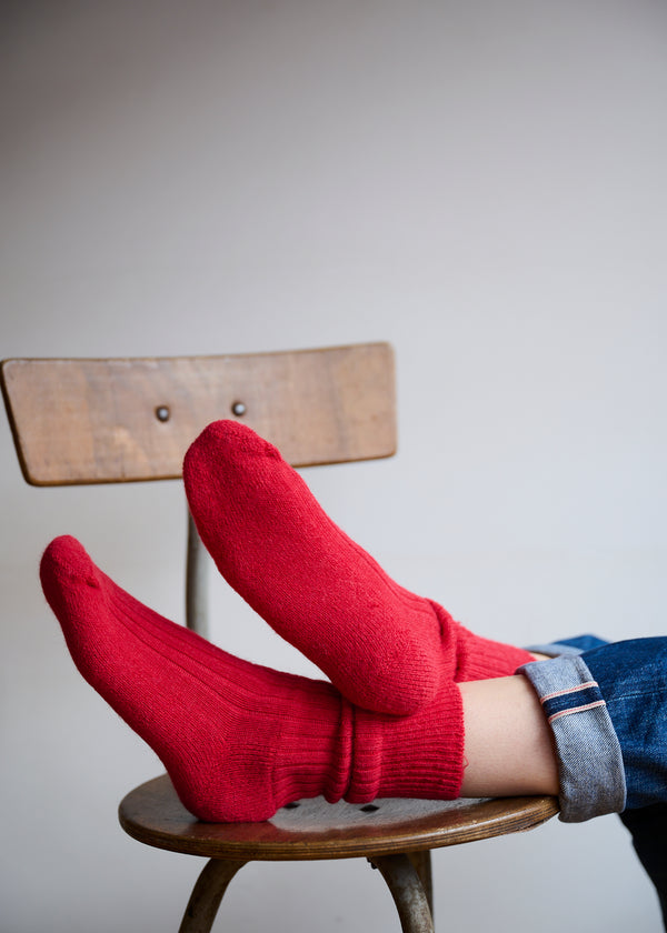 Alpaca Cushion Sole Socks in Red