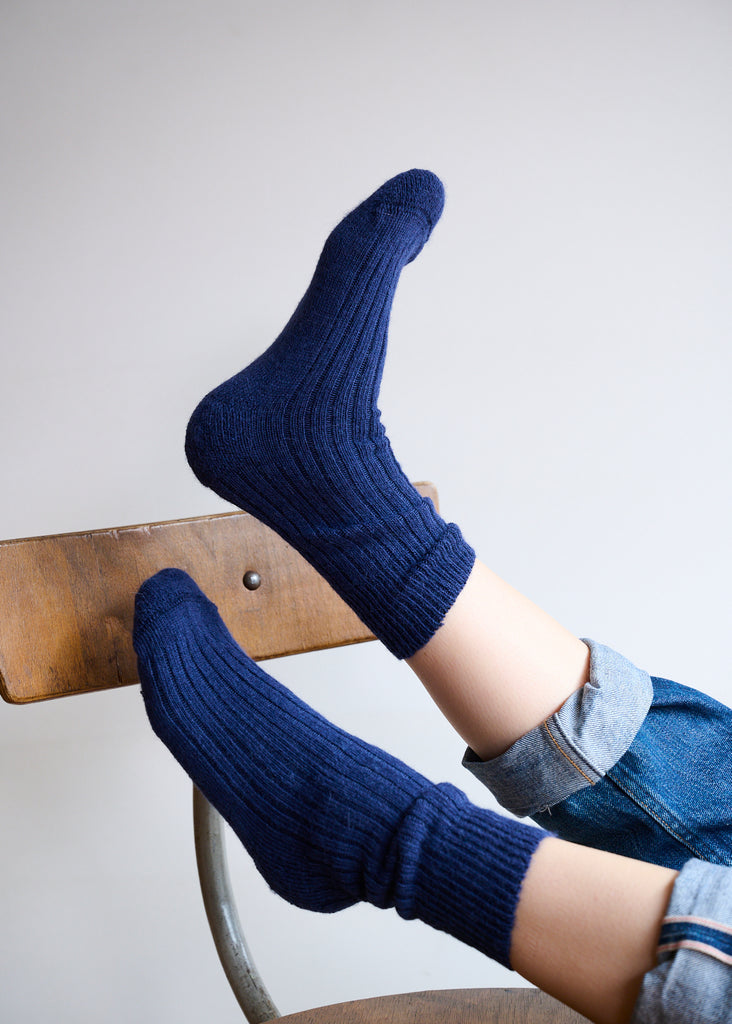 Alpaca Cushion Sole Socks - Navy