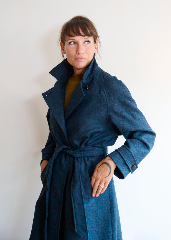 Woollen Coat in Blue Marl