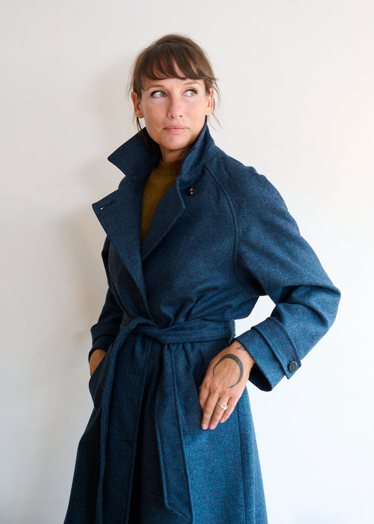 Womens woollen winter coat in Blue marl