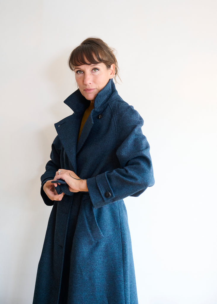 Womens woollen winter coat in Blue marl