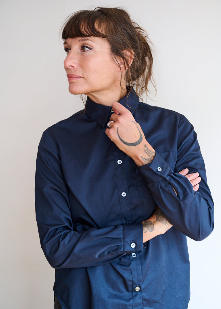 Womens Cotton Shirt in Dark Navy