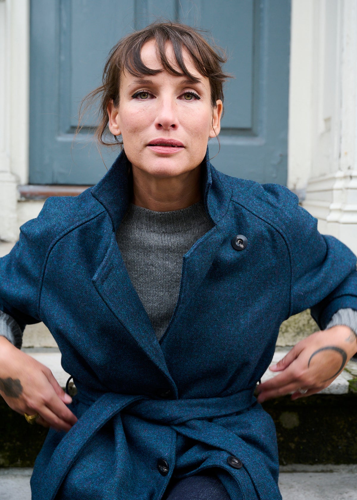 Woollen Coat in Blue Marl