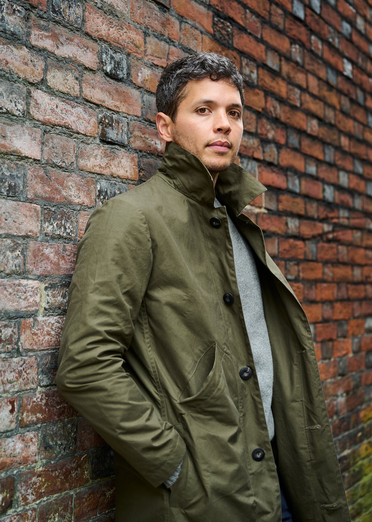 Men's Dry Waxed Duster Coat in Khaki Brown