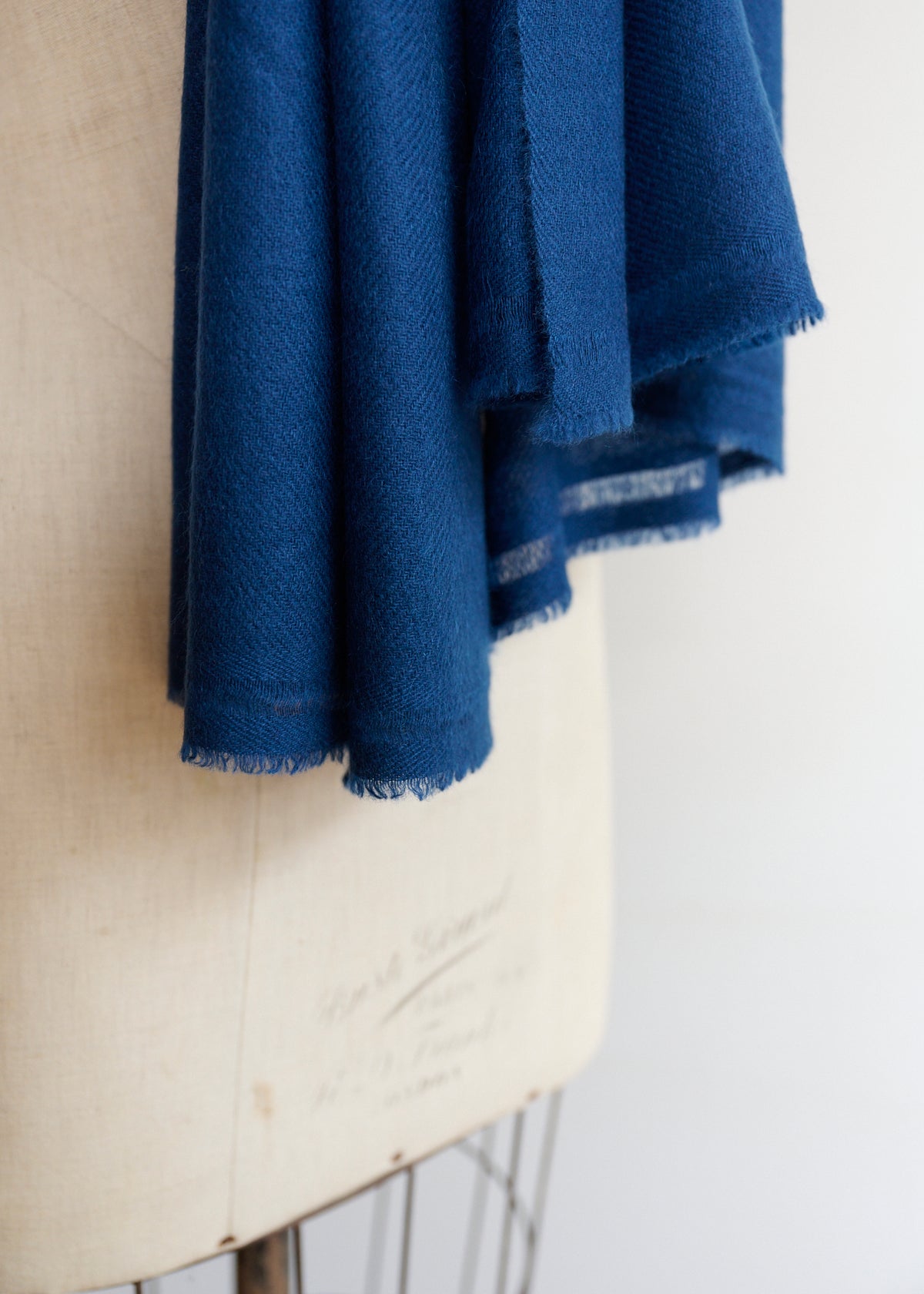 Large Hand-Loomed Cashmere Scarf in Indigo Blue