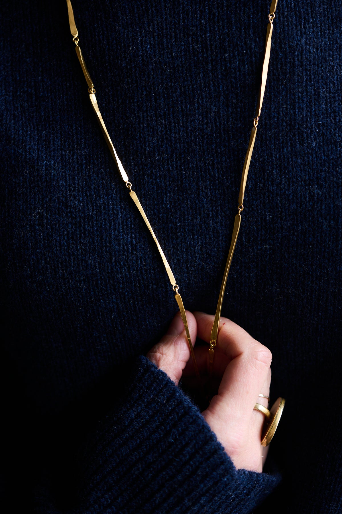 Gold Vermeil long hammered linear necklace