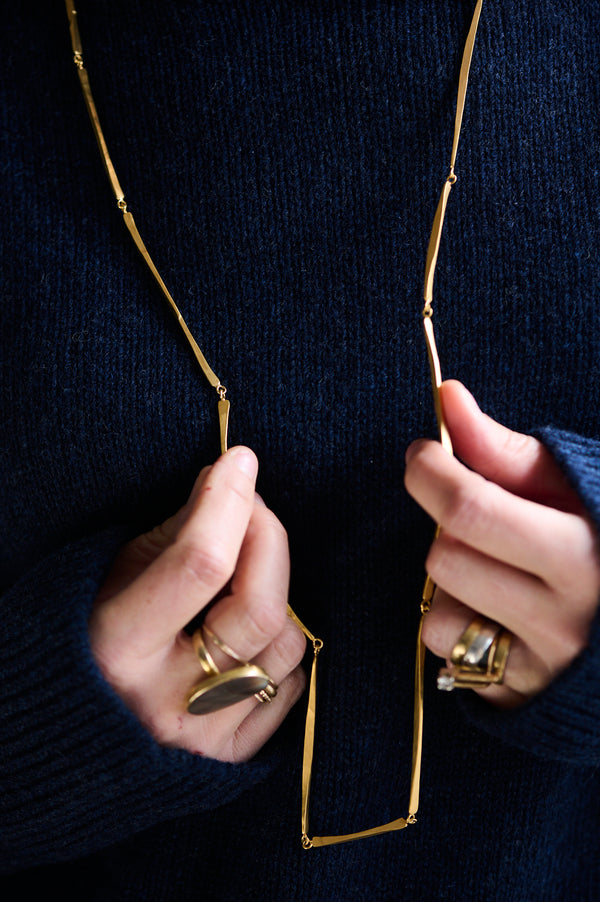 Gold Vermeil long hammered linear necklace