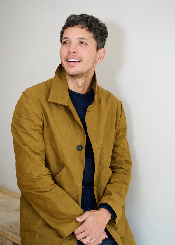 Men's Dry Waxed Duster Coat in Breen