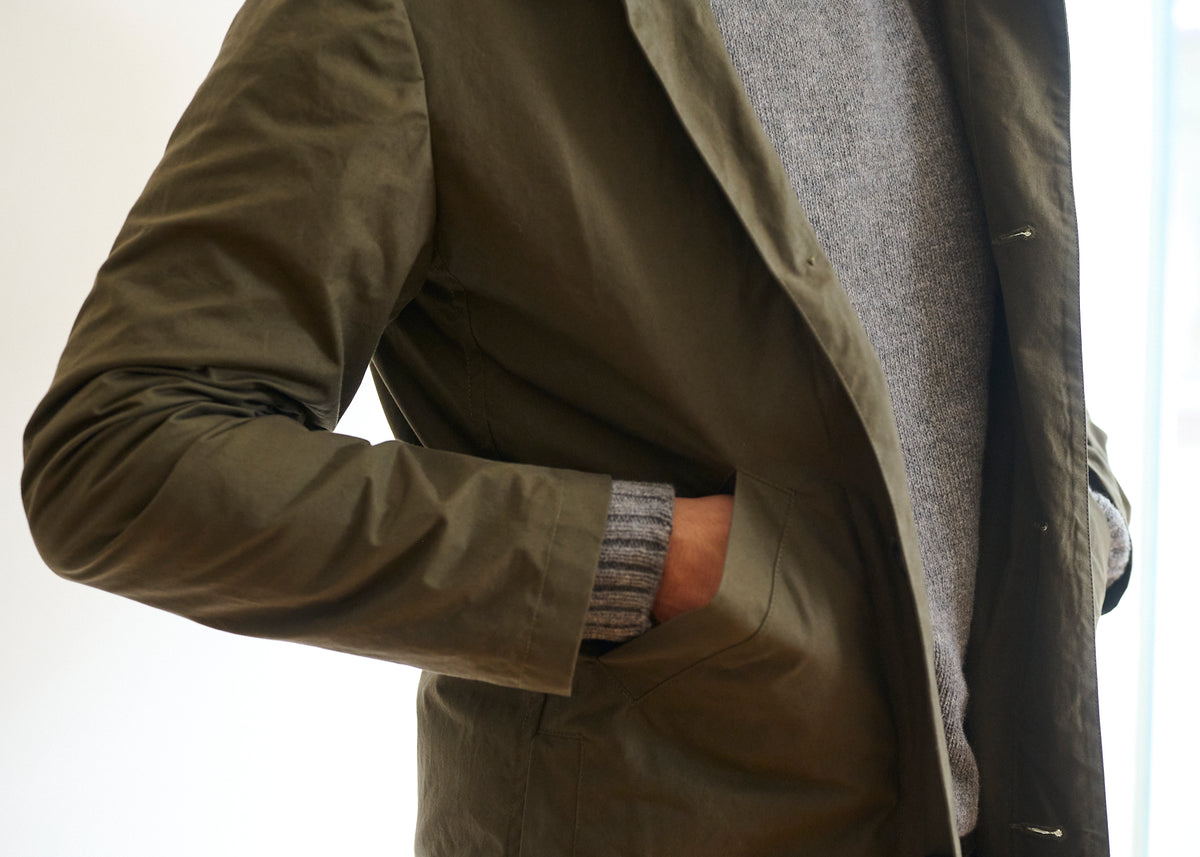 Men's Dry Waxed Duster Coat in Khaki Brown