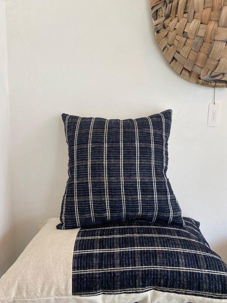 Navy and Cream Stripe Cushions in Vintage Fabric