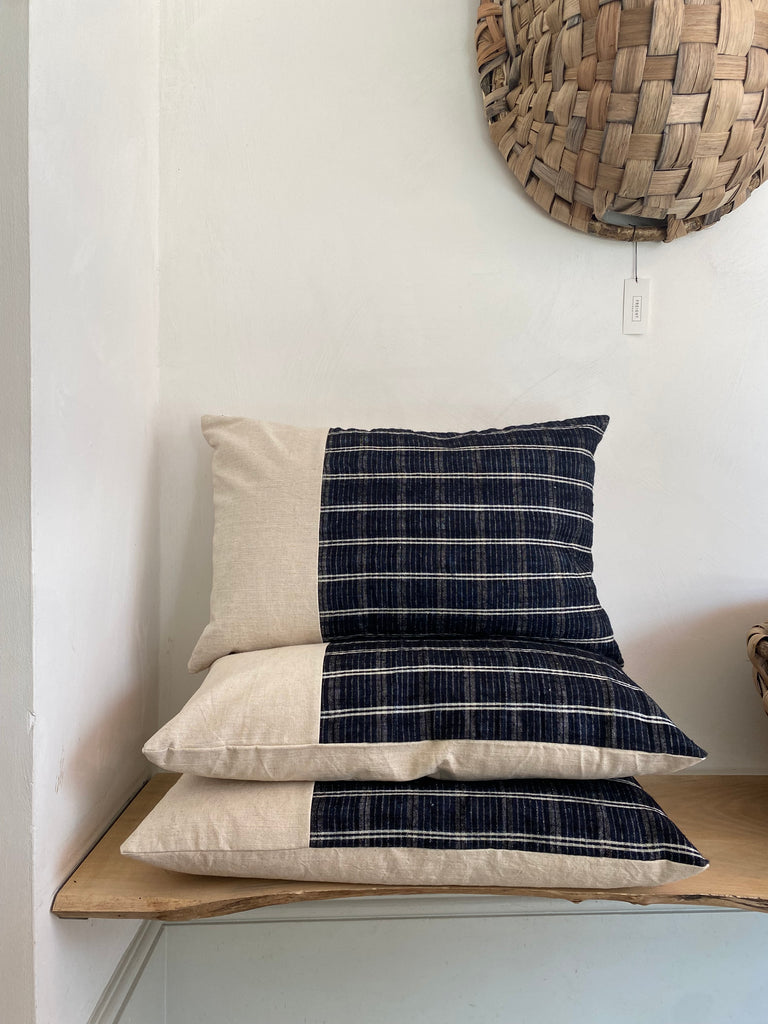 Navy and Cream Stripe Cushions in Vintage Fabric
