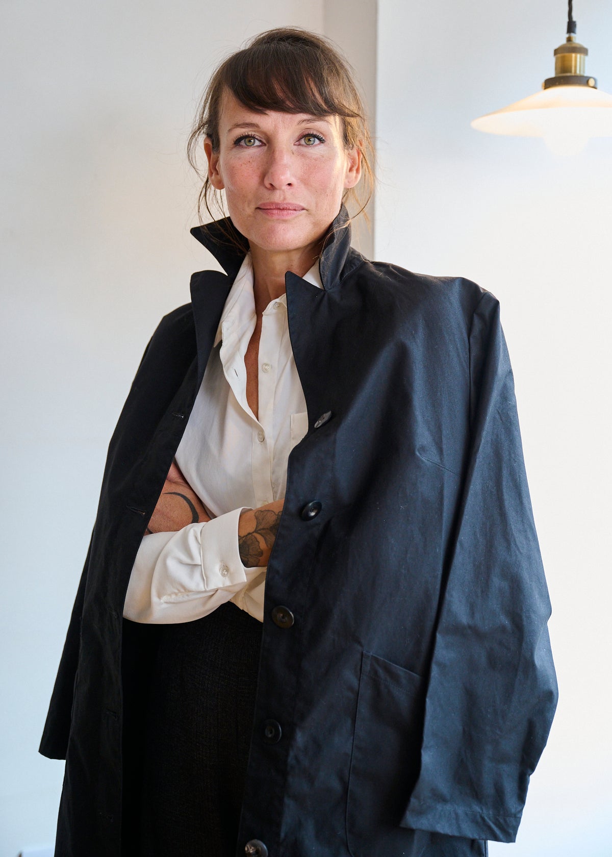 Women's Dry Waxed Duster Coat in Black