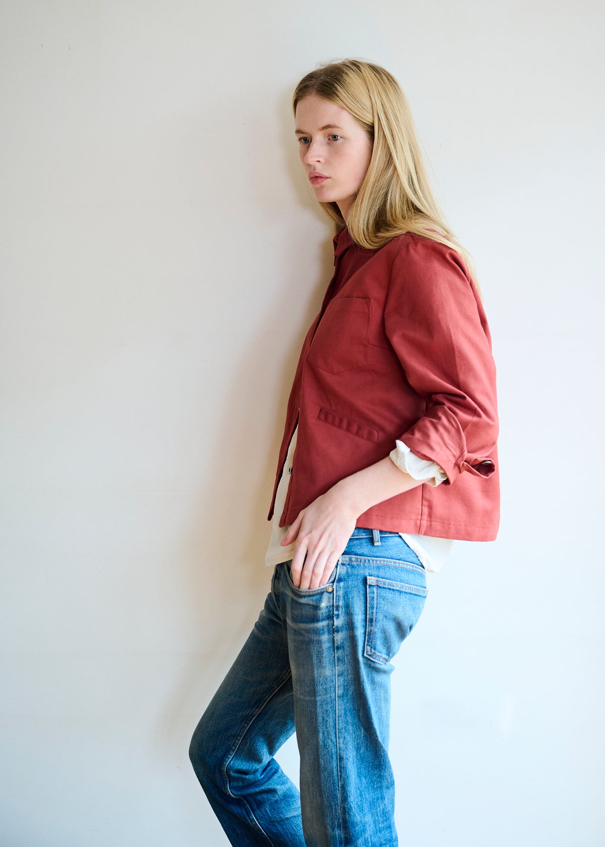 Cotton Drill Jacket in Awning Red