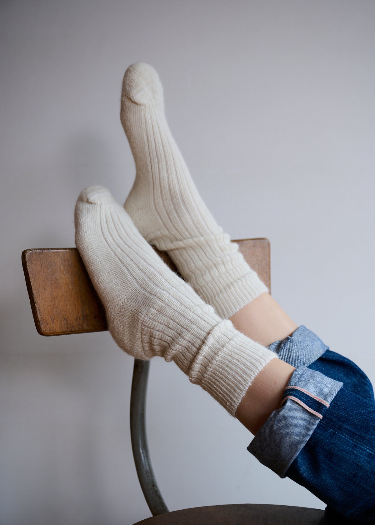 Alpaca Cushion Sole Socks in Cream