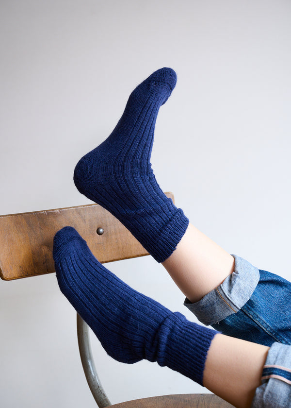 Alpaca Cushion Sole Socks in Navy