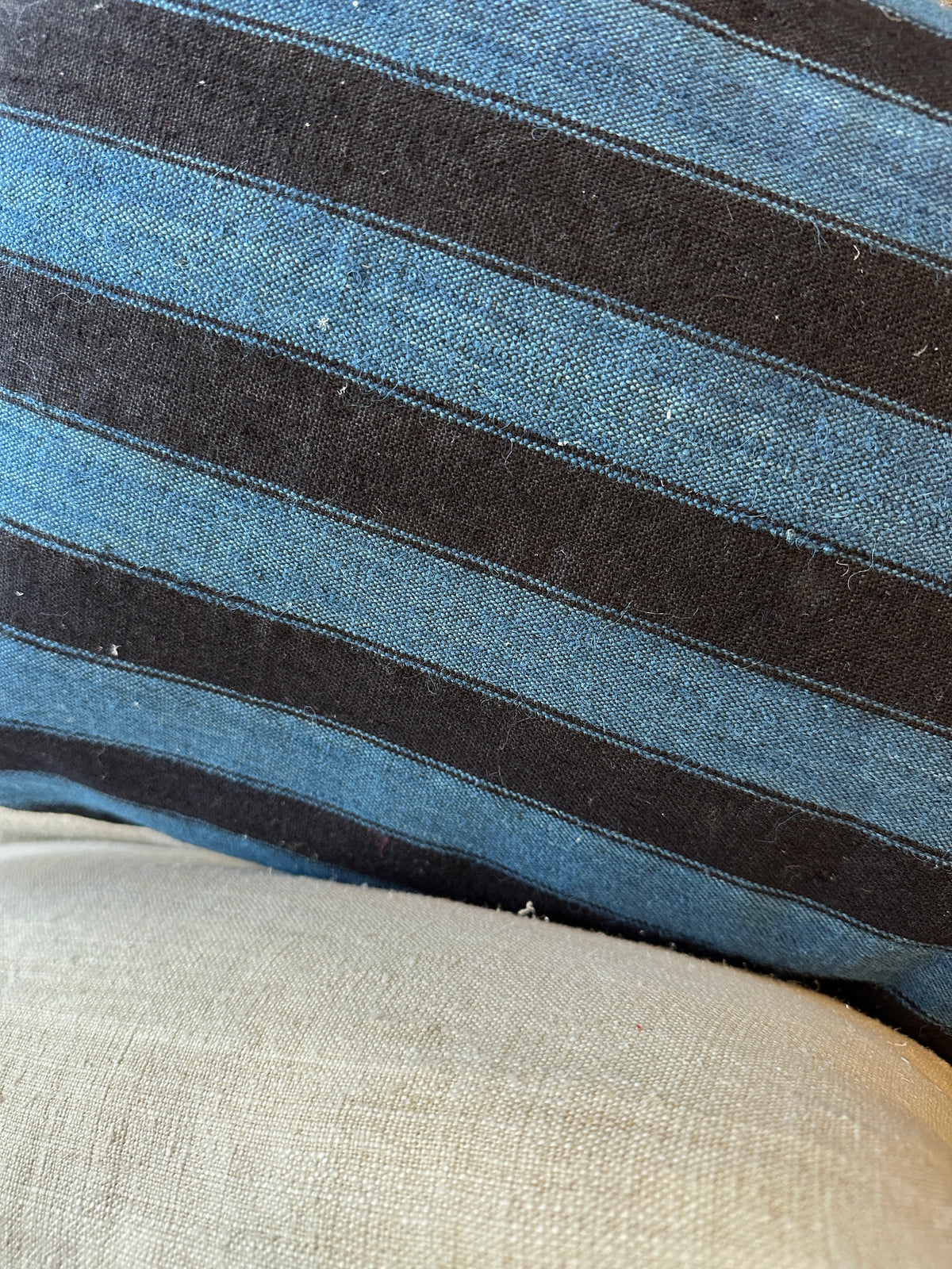 Vintage Fabric Cushions in Blue & Black Stripe