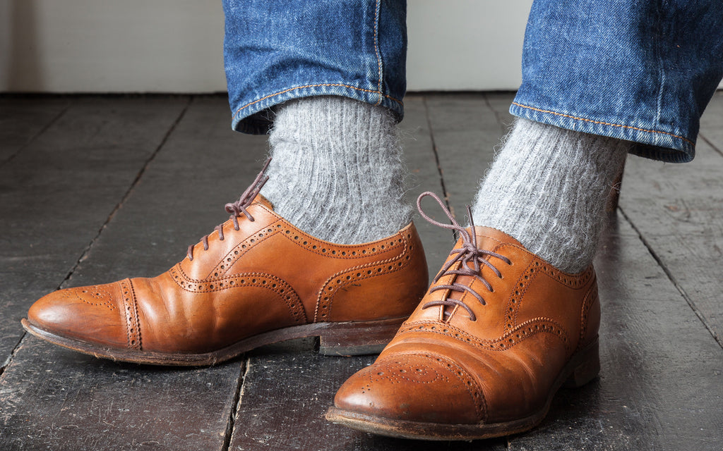 Pale Grey Alpaca Socks in a Natural Undyed Colour