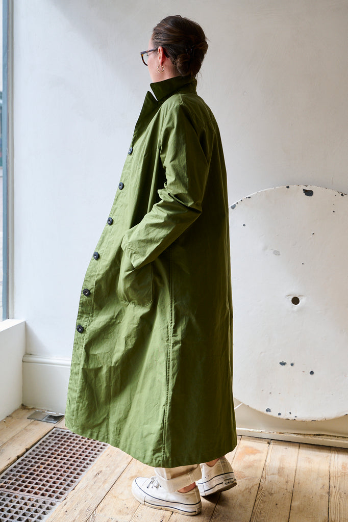 Green Dry Waxed Duster Coat