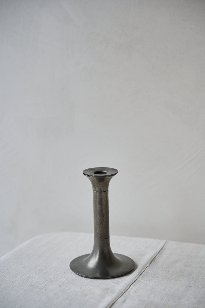 Small pewter candlestick in tudor finish with two grooves