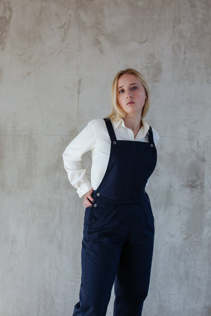 Cotton Drill Dungarees - Navy