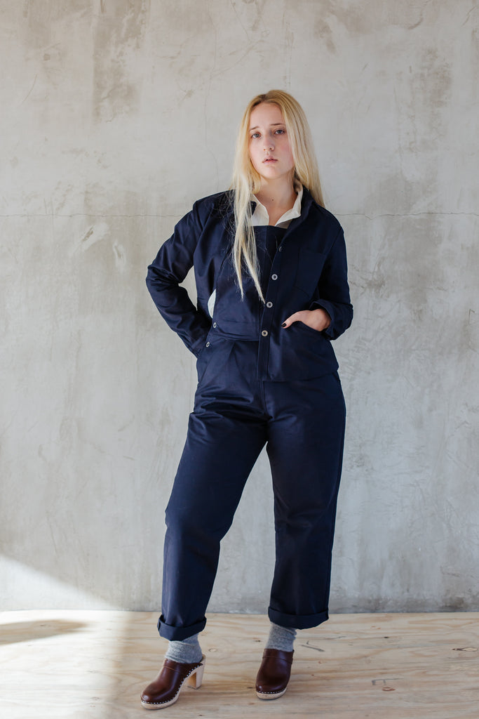 Cotton Drill Dungarees - Navy