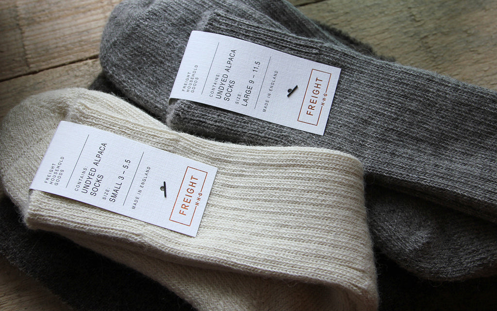 Pale Grey and Cream Alpaca Socks in a Natural Undyed Colour