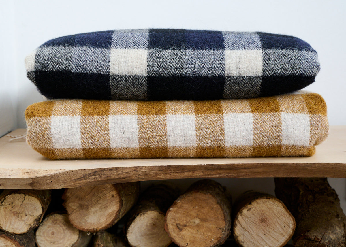 Lambswool Blanket in Indigo Check