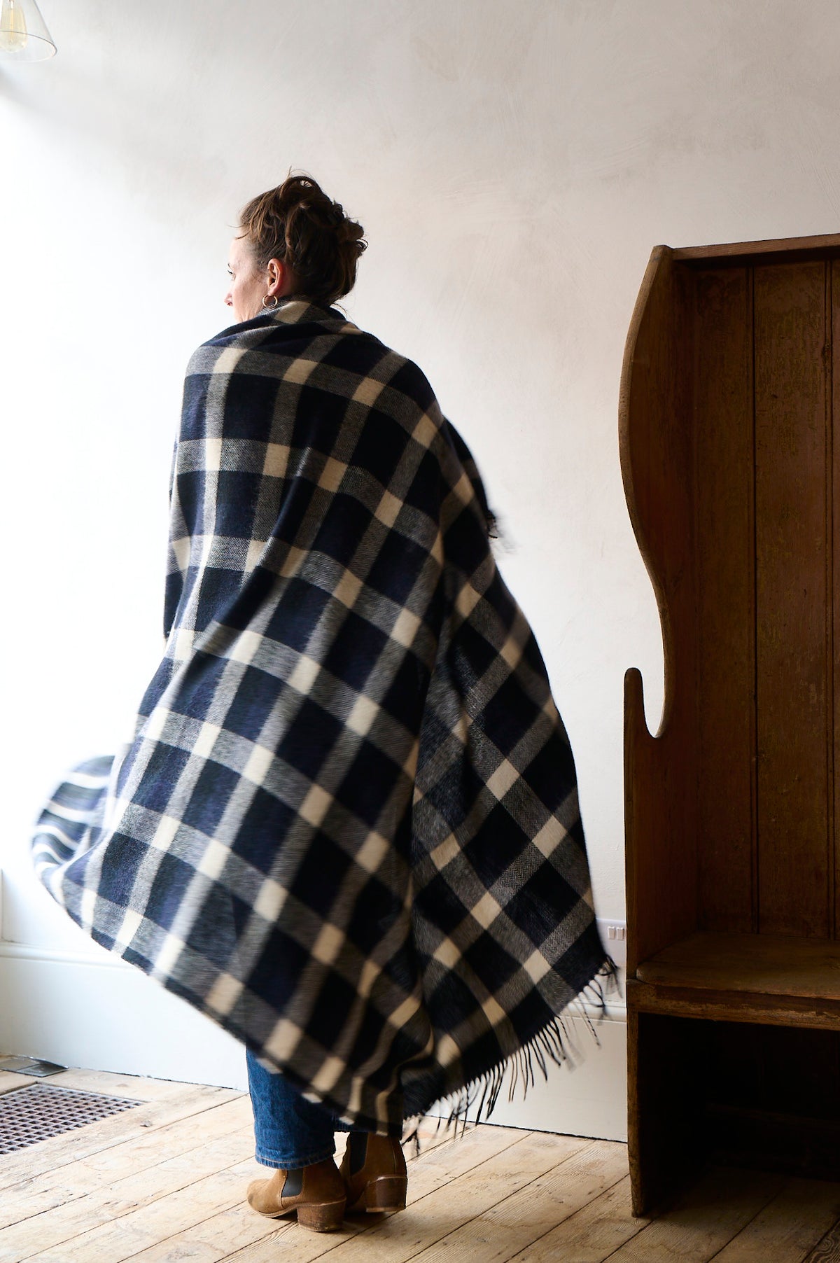 Lambswool Blanket in Indigo Check